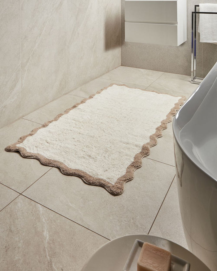 Tappeto da bagno in cotone rettangolare 80 x 150 cm beige e marrone Motivo decorativo da bagno Design moderno