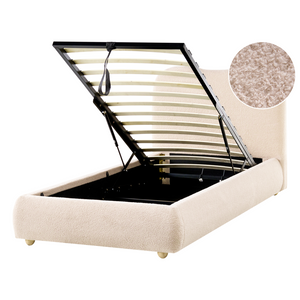 Letto singolo moderno minimalista con contenitore 90 x 200 cm bouclé beige chiaro design moderno e minimalista
