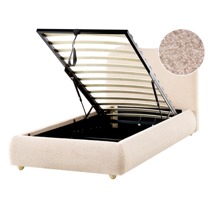 Letto singolo moderno minimalista con contenitore 90 x 200 cm bouclé beige chiaro design moderno e minimalista