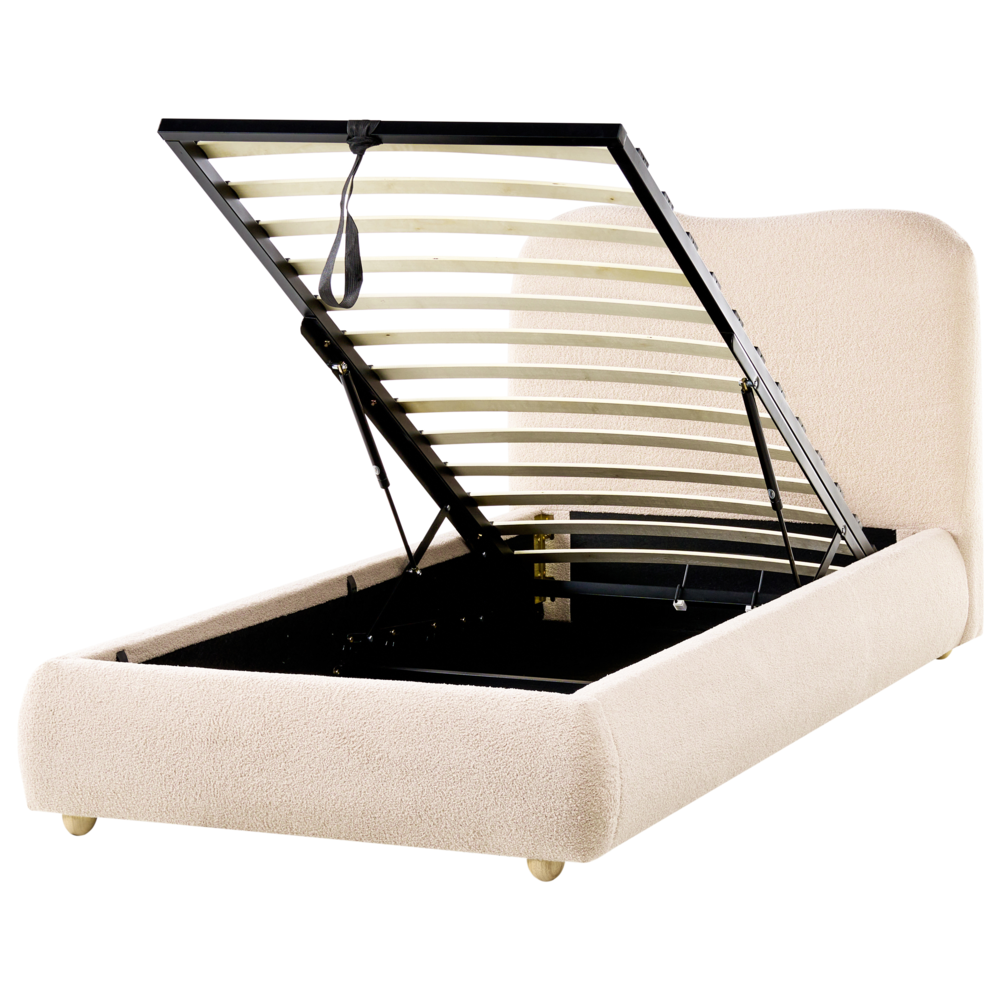 Letto singolo moderno minimalista con contenitore 90 x 200 cm bouclé beige chiaro design moderno e minimalista