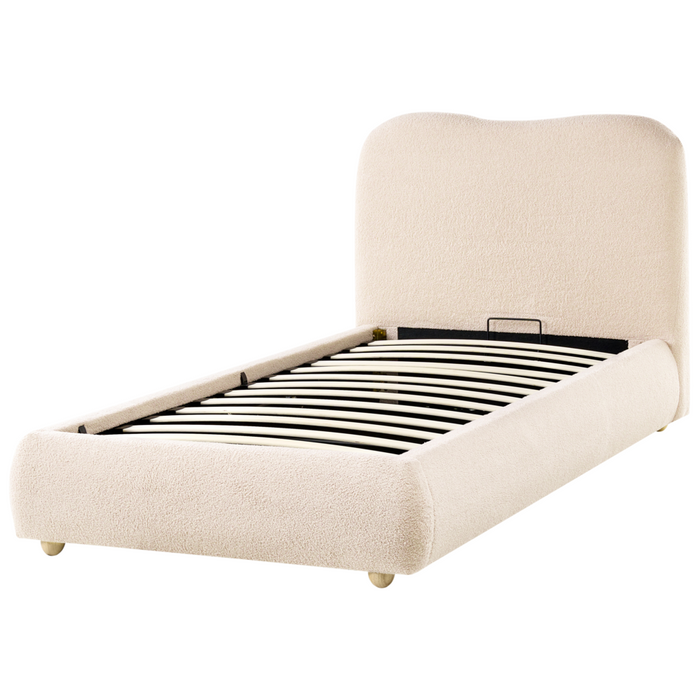 Letto singolo moderno minimalista con contenitore 90 x 200 cm bouclé beige chiaro design moderno e minimalista