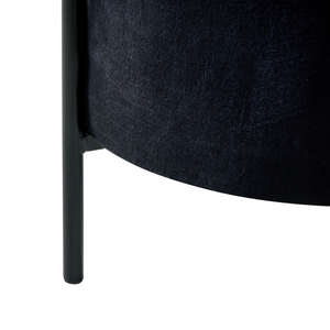 Pouf contenitore con seduta in tessuto velluto e base in legno poggiapiedi rotondo tavolino nero
