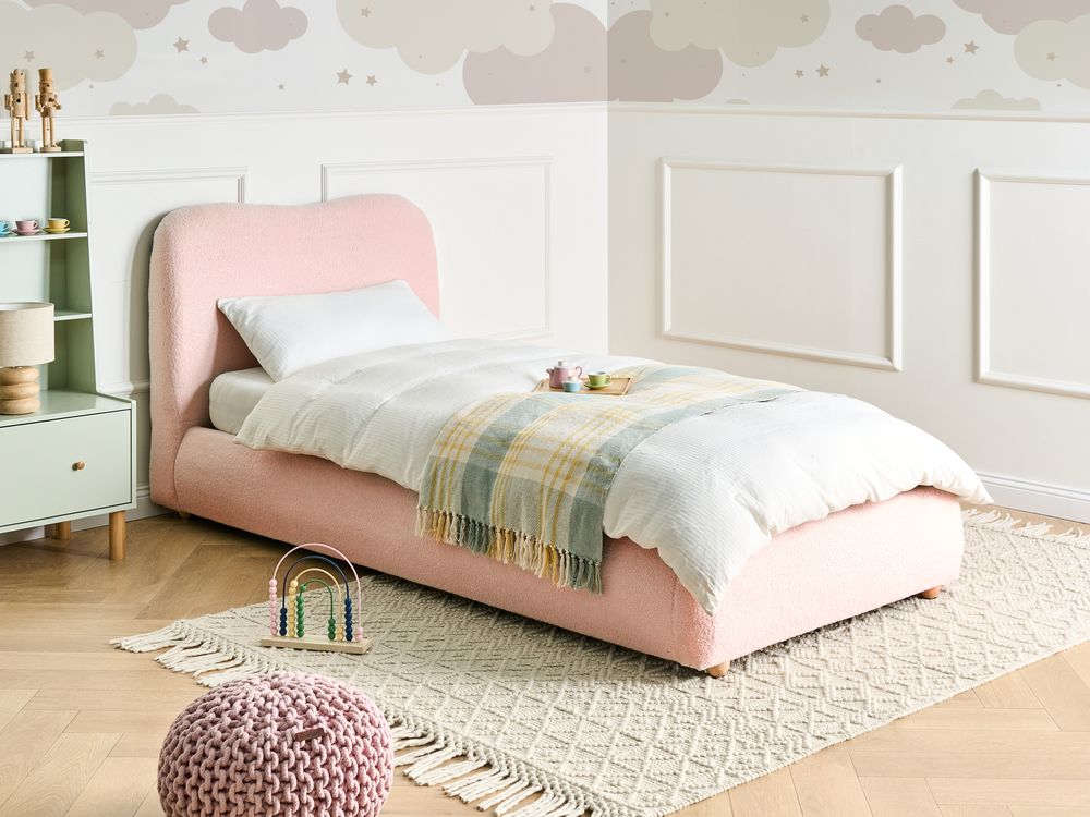 Letto singolo moderno minimalista con contenitore 90 x 200 cm bouclé rosa design moderno e minimalista