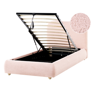 Letto singolo moderno minimalista con contenitore 90 x 200 cm bouclé rosa design moderno e minimalista