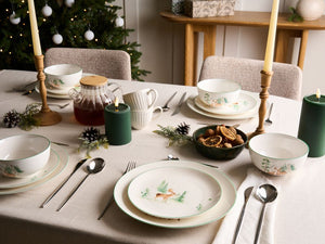 Set di 12 pezzi di stoviglie in porcellana fatte a mano con finitura smaltata reattiva renna natalizia bianco