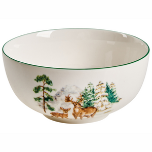 Set di 12 pezzi di stoviglie in porcellana fatte a mano con finitura smaltata reattiva renna natalizia bianco