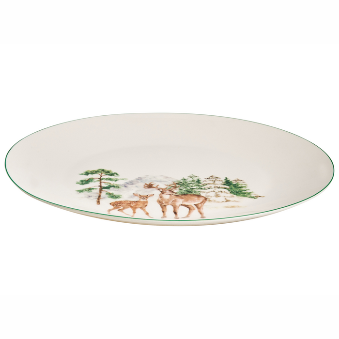 Set di 12 pezzi di stoviglie in porcellana fatte a mano con finitura smaltata reattiva renna natalizia bianco