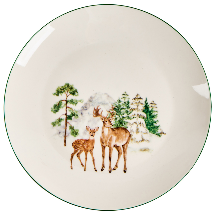 Set di 12 pezzi di stoviglie in porcellana fatte a mano con finitura smaltata reattiva renna natalizia bianco