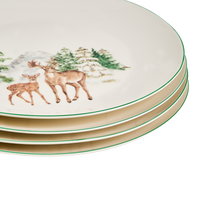 Set di 12 pezzi di stoviglie in porcellana fatte a mano con finitura smaltata reattiva renna natalizia bianco