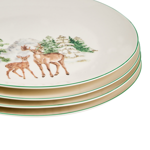 Set di 12 pezzi di stoviglie in porcellana fatte a mano con finitura smaltata reattiva renna natalizia bianco