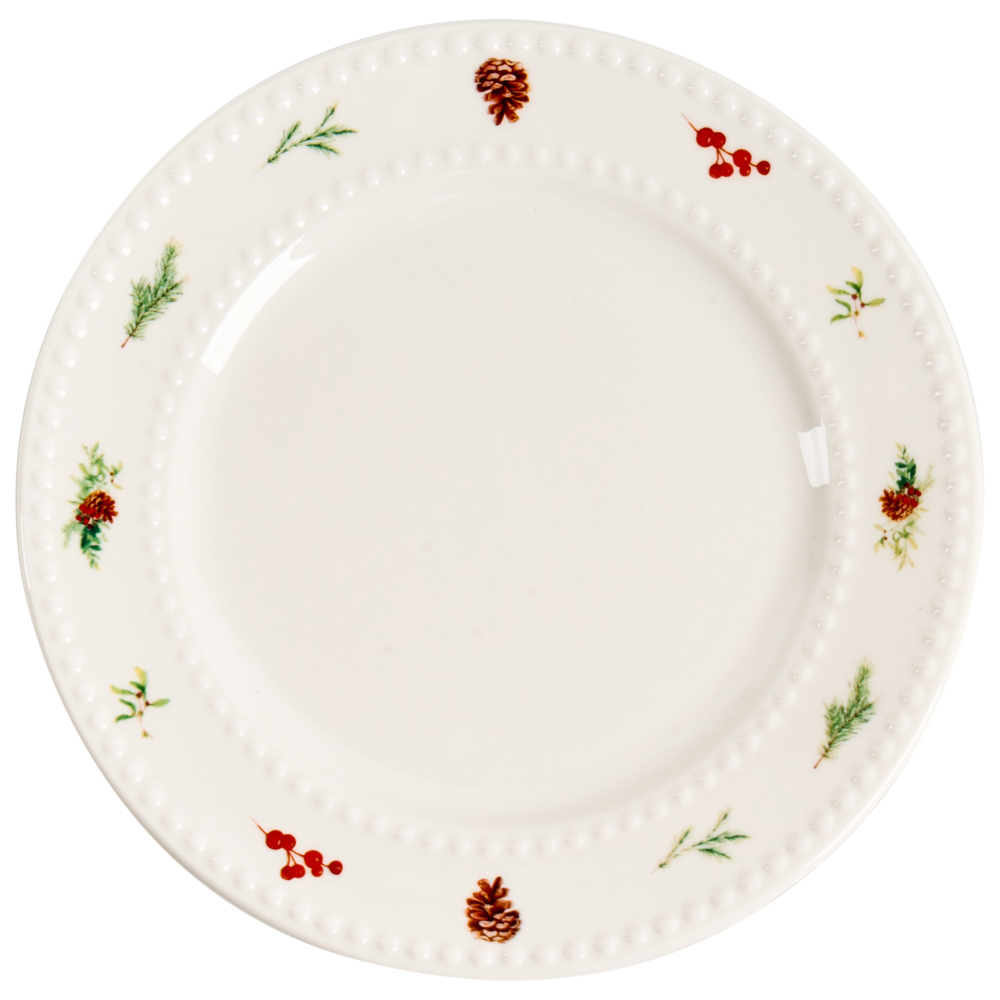 Set di 16 pezzi di stoviglie in porcellana fatte a mano con finitura smaltata reattiva, motivo natalizio biancao