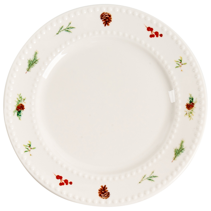 Set di 16 pezzi di stoviglie in porcellana fatte a mano con finitura smaltata reattiva, motivo natalizio biancao