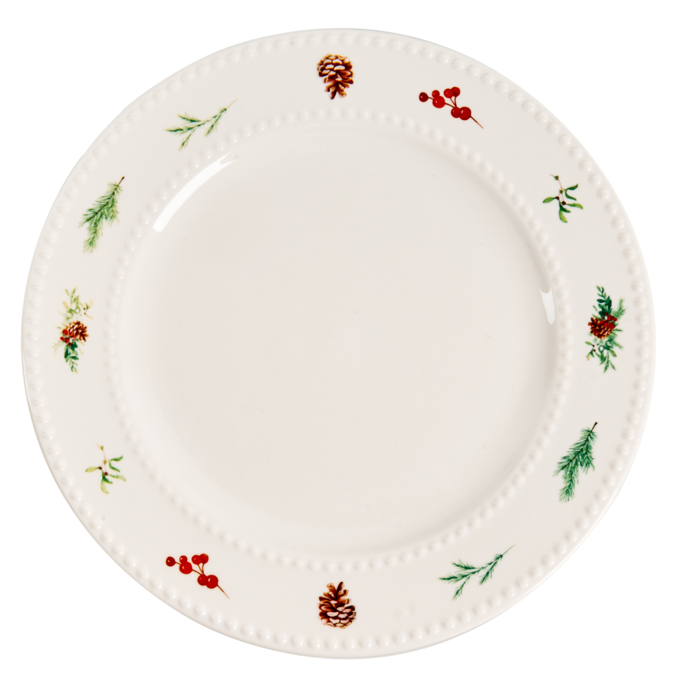 Set di 16 pezzi di stoviglie in porcellana fatte a mano con finitura smaltata reattiva, motivo natalizio biancao