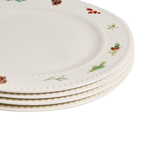 Set di 16 pezzi di stoviglie in porcellana fatte a mano con finitura smaltata reattiva, motivo natalizio biancao