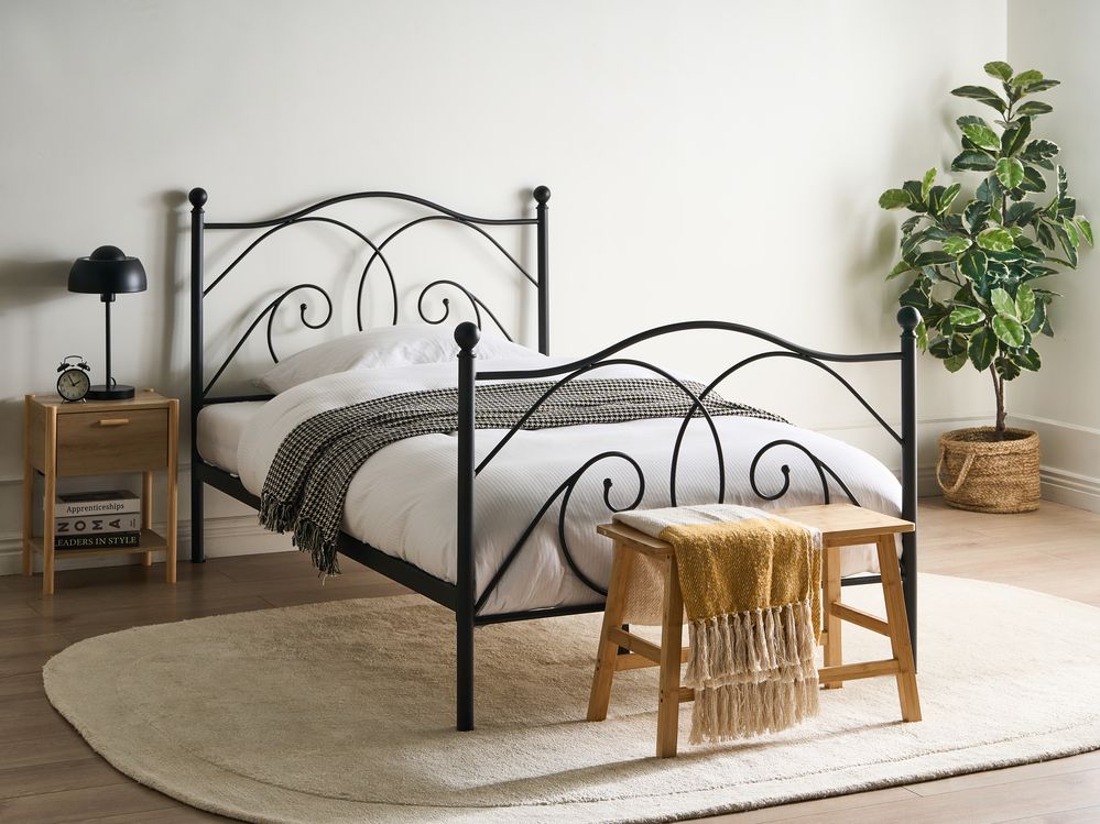 Letto matrimoniale 120 x 200 cm Rete a doghe con struttura in metallo Nero Retro