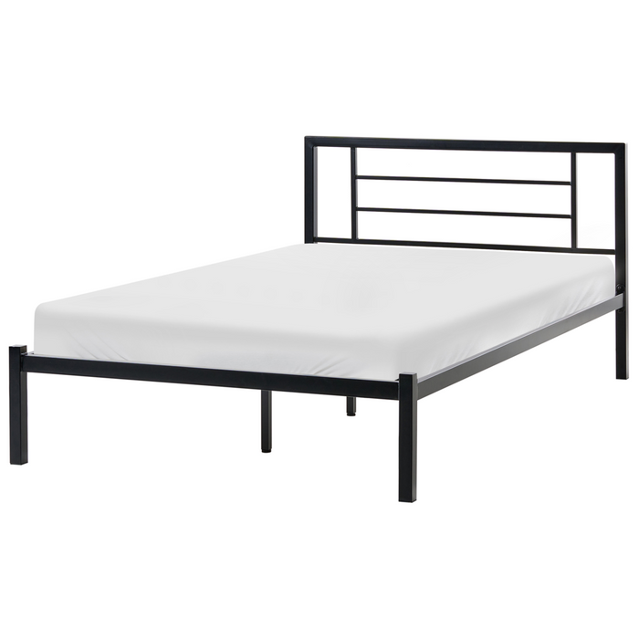 Letto in metallo Nero con rete a doghe 120 x 200 cm in legno massello industriale minimalista