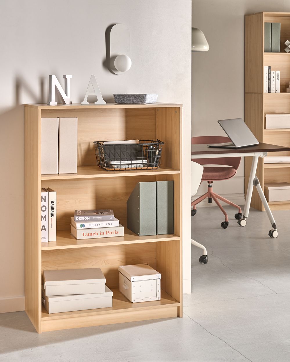 Libreria a 3 ripiani stile minimalista in truciolare 80 x 40 cm marrone chiaro