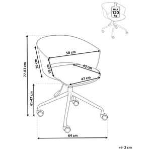 Sedia da ufficio con seduta in tessuto bianco sporco girevole, per scrivania regolabile in altezza