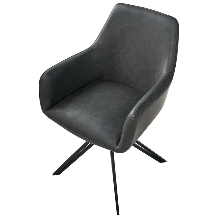 Set di 2 sedie da pranzo girevoli in ecopelle nera con schienale alto in stile scandinavo