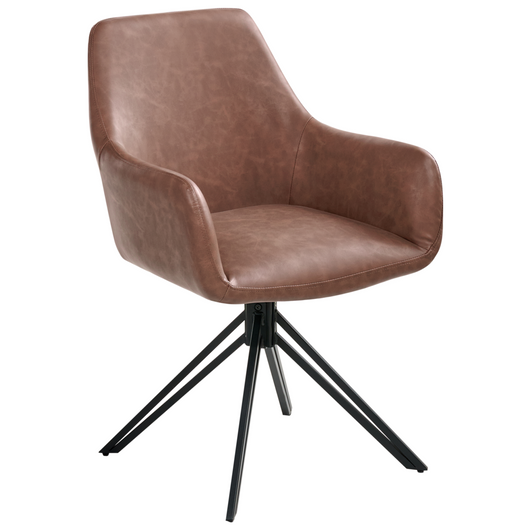 Set di 2 sedie da pranzo girevoli in ecopelle marrone con schienale alto in stile scandinavo