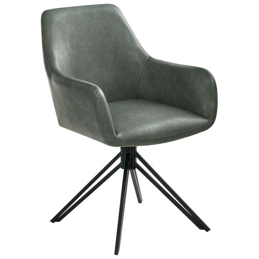 Set di 2 sedie da pranzo girevoli in ecopelle verde scuro con schienale alto in stile scandinavo