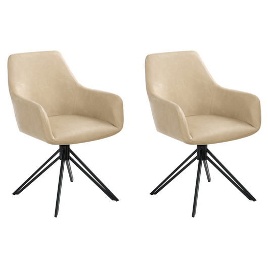 Set di 2 sedie da pranzo girevoli in ecopelle beige con schienale alto in stile scandinavo
