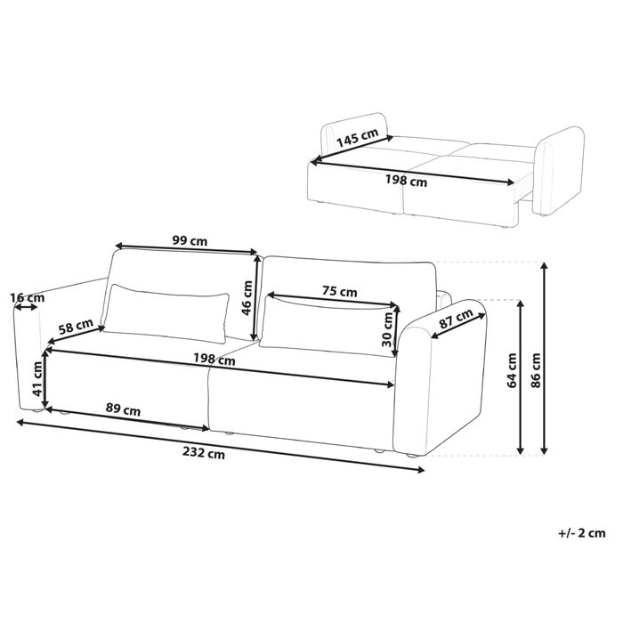 Divano letto a 3 posti marrone bouclé imbottito con funzione letto cuscini aggiuntivi pieghevole