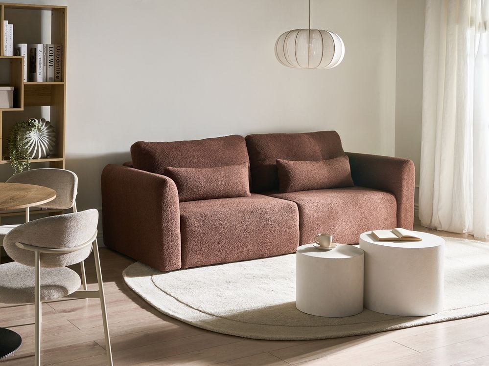 Divano letto a 3 posti marrone bouclé imbottito con funzione letto cuscini aggiuntivi pieghevole