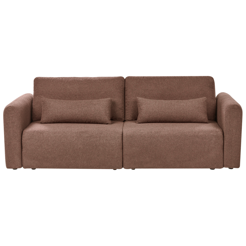 Divano letto a 3 posti marrone bouclé imbottito con funzione letto cuscini aggiuntivi pieghevole