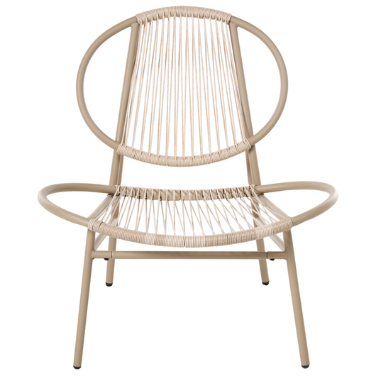 Moderna sedia da esterno in rattan PE con telaio in acciaio zincato verniciato a polvere beige stile moderno