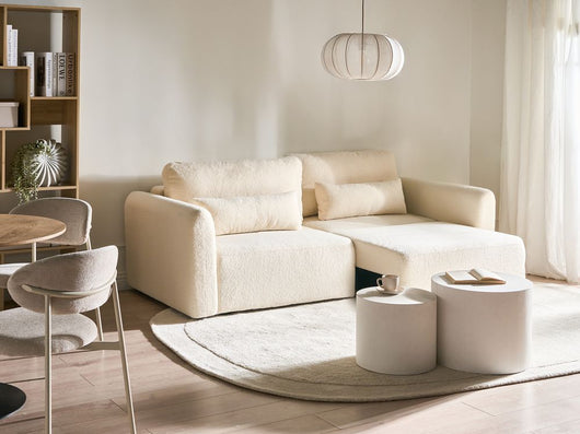 Divano letto a 3 posti bianco sporco bouclé imbottito con funzione letto cuscini aggiuntivi pieghevole