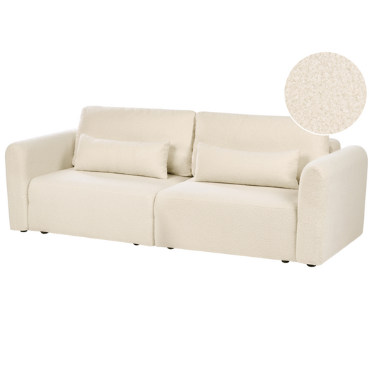 Divano letto a 3 posti bianco sporco bouclé imbottito con funzione letto cuscini aggiuntivi pieghevole