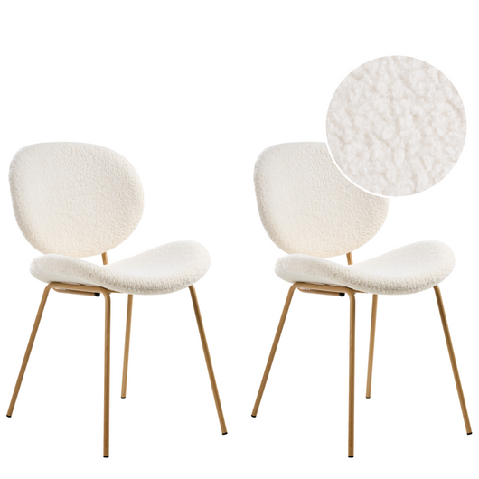 Set di 2 sedie Boucle con gambe effetto legno senza braccioli e tappi per gambe design retrò sedute da sala da pranzo bianco