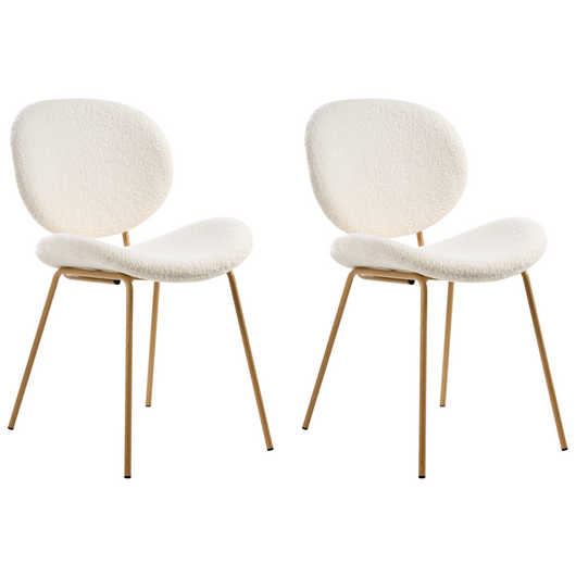 Set di 2 sedie Boucle con gambe effetto legno senza braccioli e tappi per gambe design retrò sedute da sala da pranzo bianco