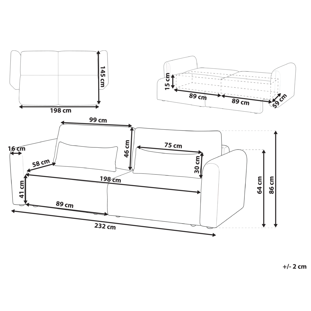 Divano letto a 3 posti verde tessuto imbottito con funzione letto cuscini aggiuntivi pieghevole