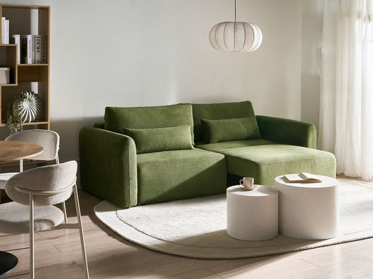 Divano letto a 3 posti verde tessuto imbottito con funzione letto cuscini aggiuntivi pieghevole