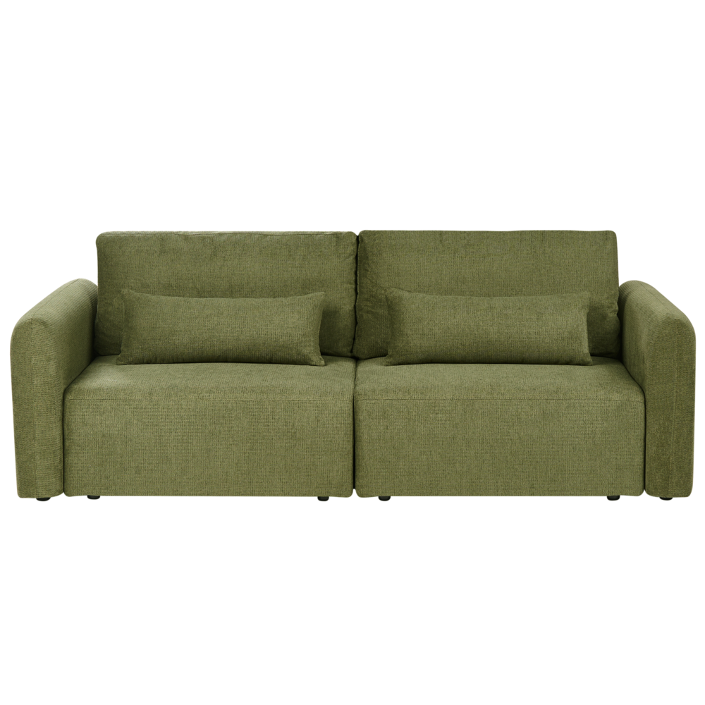 Divano letto a 3 posti verde tessuto imbottito con funzione letto cuscini aggiuntivi pieghevole