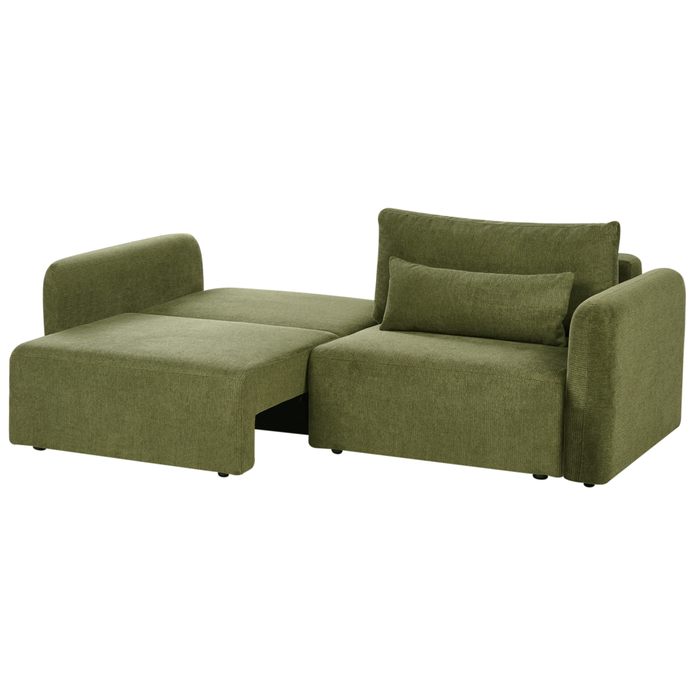 Divano letto a 3 posti verde tessuto imbottito con funzione letto cuscini aggiuntivi pieghevole