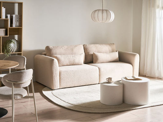 Divano letto a 3 posti beige bouclé imbottito con funzione letto cuscini aggiuntivi pieghevole