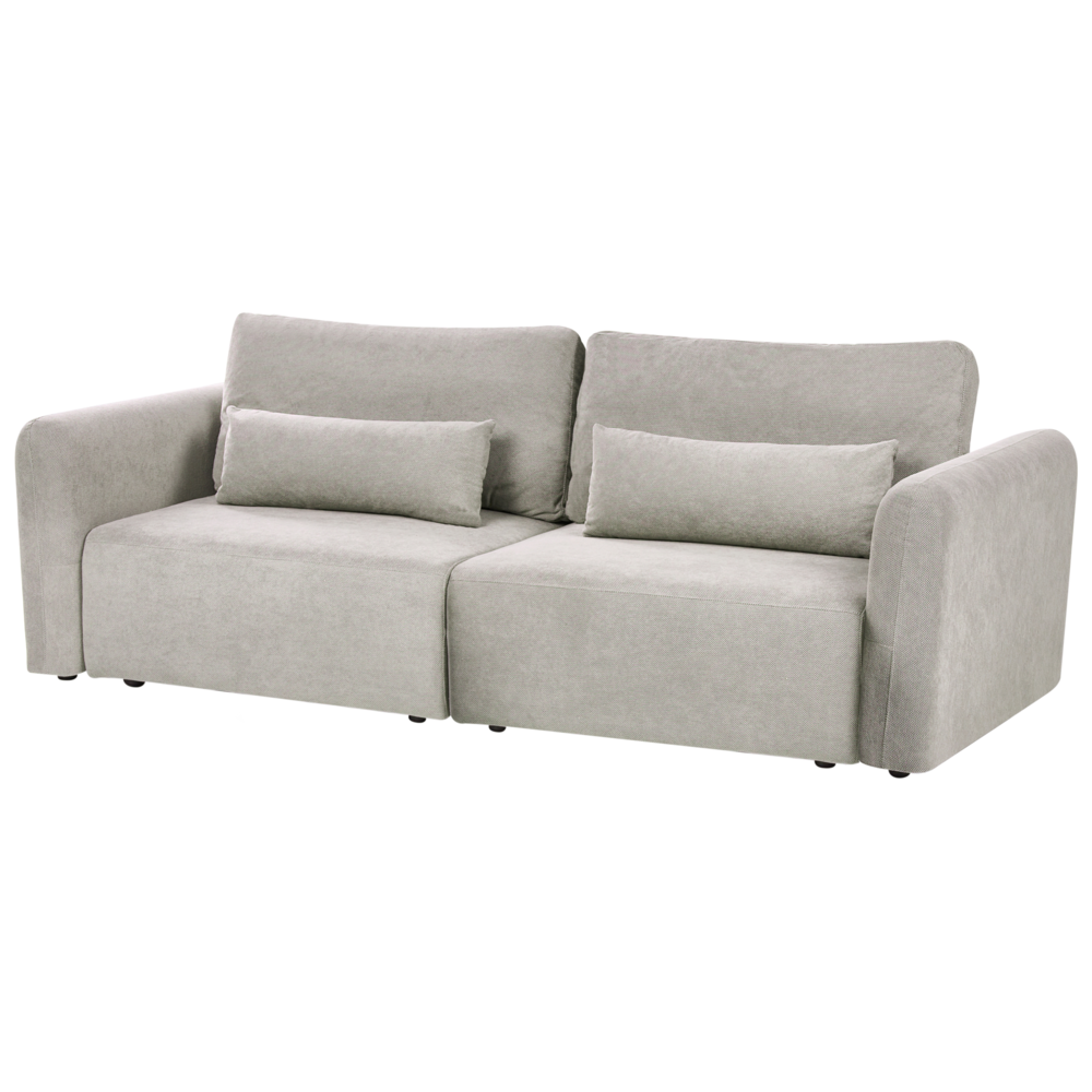 Divano letto a 3 posti grigio tessuto imbottito con funzione letto cuscini aggiuntivi pieghevole