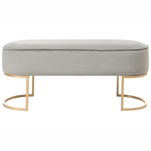 Panca imbottita beige con gambe in metallo grigio chiaro glamour soggiorno camera da letto