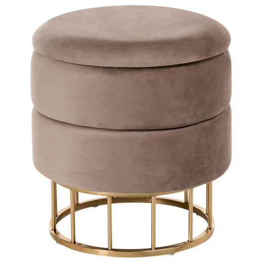 Pouf contenitore Rivestimento in velluto di poliestere tortora Base dorata Accessori per soggiorno dal design glamour