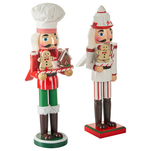Set di 2 statuine di schiaccianoci in legno di pino rosso e bianco Decorazioni natalizie fatte a mano