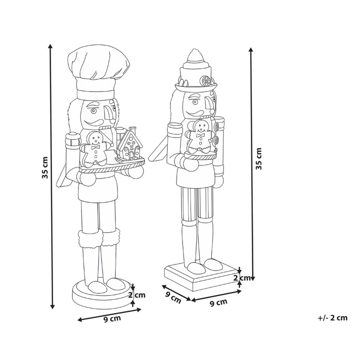 Set di 2 statuine di schiaccianoci in legno di pino rosso e bianco Decorazioni natalizie fatte a mano
