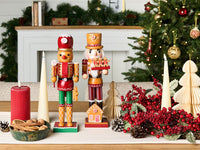 Set di 2 statuine di schiaccianoci in legno di pino arancione Decorazioni natalizie fatte a mano