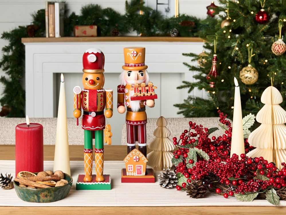 Set di 2 statuine di schiaccianoci in legno di pino arancione Decorazioni natalizie fatte a mano