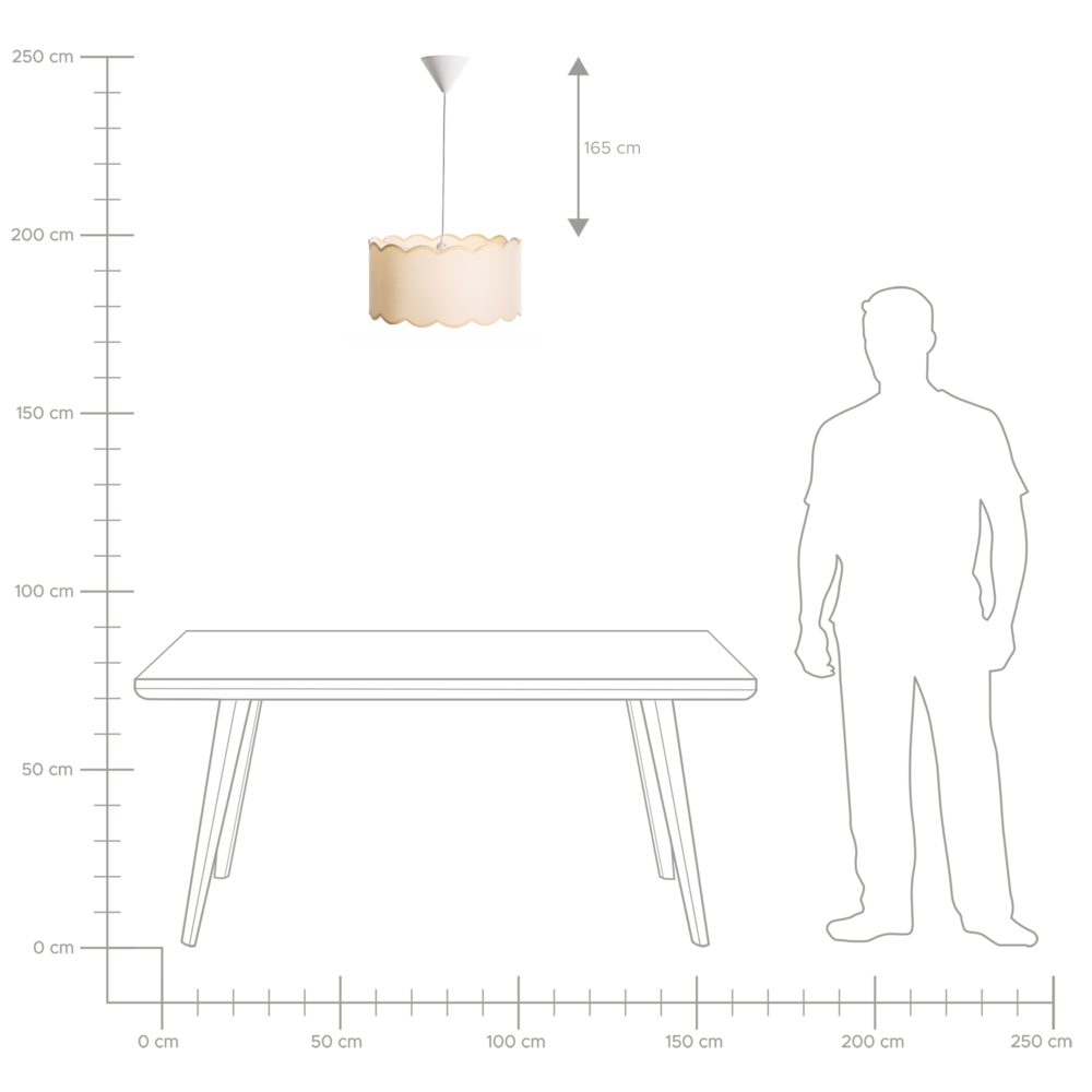 Lampada a sospensione con base in metallo e paralume in tessuto a tamburo stile moderno bianco e beige