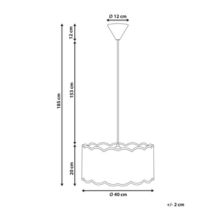 Lampada a sospensione con base in metallo e paralume in tessuto a tamburo stile moderno bianco e beige