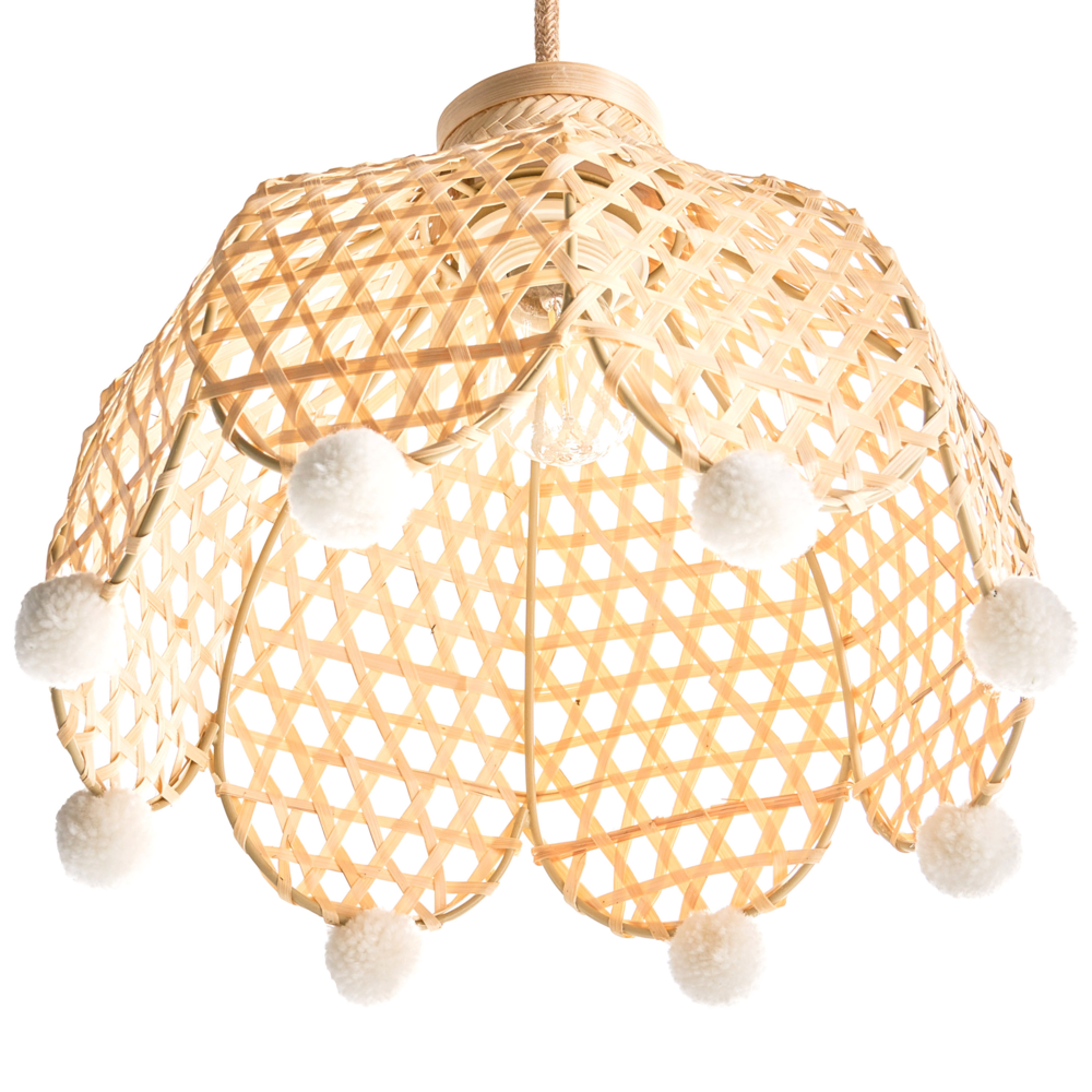 Lampada a sospensione in rattan con base in vimini e paralume a tamburo in stile boho Luce d'atmosfera naturale