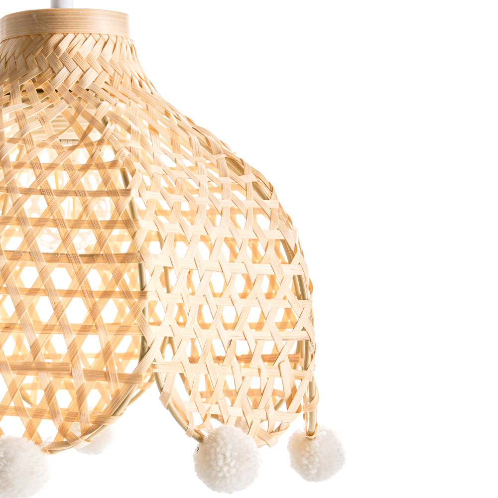 Lampada a sospensione in rattan con base in vimini e paralume a tamburo in stile boho Luce d'atmosfera naturale